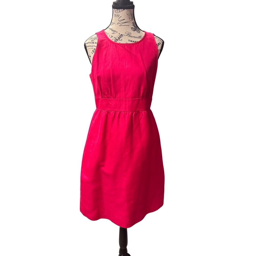 J. Crew Sleeveless Fit Flare‎ Dress Raspberry Pink Cotton Halter Back Size S - Picture 2 of 8